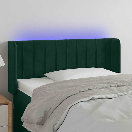 vidaXL Κεφαλάρι Κρεβατιού LED Σκούρο Πράσινο 103x16x78/88εκ. Βελούδινο