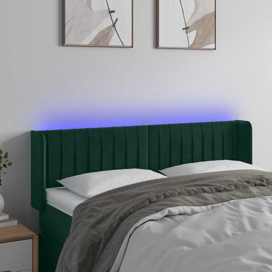 vidaXL Κεφαλάρι Κρεβατιού LED Σκούρο Πράσινο 147x16x78/88εκ. Βελούδινο