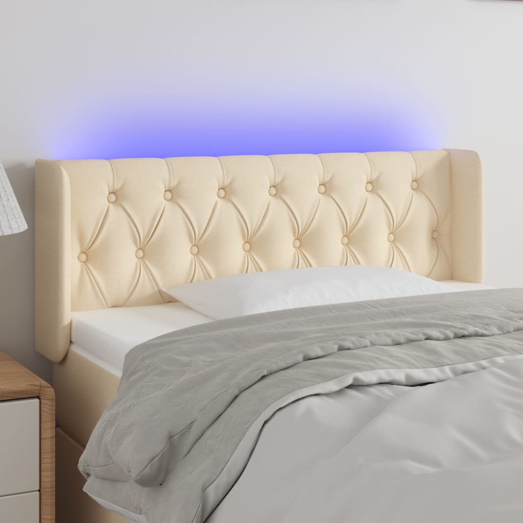vidaXL Κεφαλάρι Κρεβατιού LED Κρεμ 103x16x78/88 εκ. Υφασμάτινο