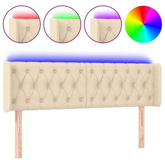 vidaXL Κεφαλάρι Κρεβατιού LED Κρεμ 147x16x78/88 εκ. Υφασμάτινο