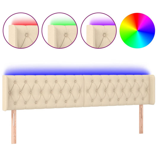 vidaXL Κεφαλάρι Κρεβατιού LED Κρεμ 183x16x78/88 εκ. Υφασμάτινο