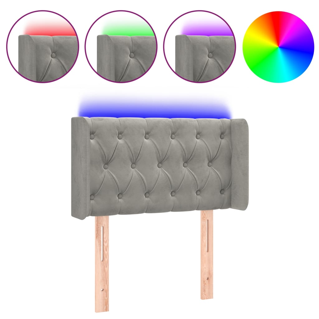 vidaXL Κεφαλάρι Κρεβατιού LED Ανοιχτό Γκρι 83x16x78/88 εκ. Βελούδινο