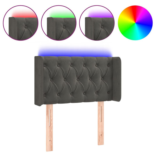 vidaXL Κεφαλάρι Κρεβατιού LED Σκούρο Γκρι 83x16x78/88 εκ. Βελούδινο