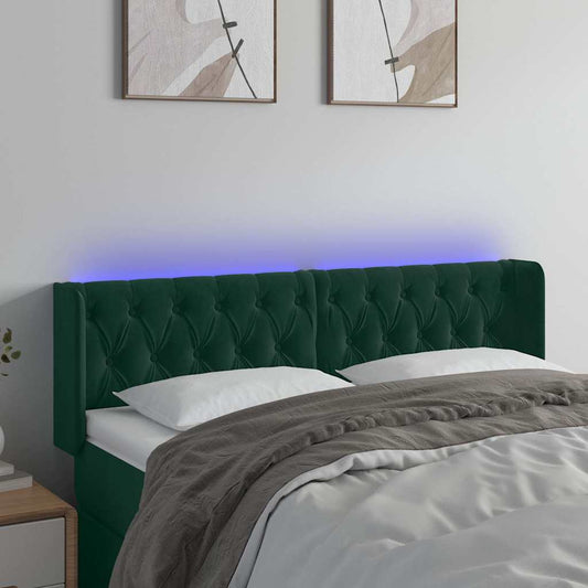 vidaXL Κεφαλάρι Κρεβατιού LED Σκούρο Πράσινο 147x16x78/88εκ. Βελούδινο