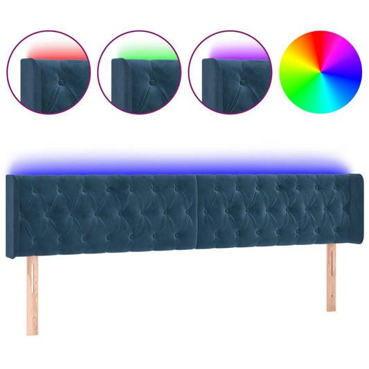 vidaXL Κεφαλάρι Κρεβατιού LED Σκούρο Μπλε 203x16x78/88 εκ. Βελούδινο