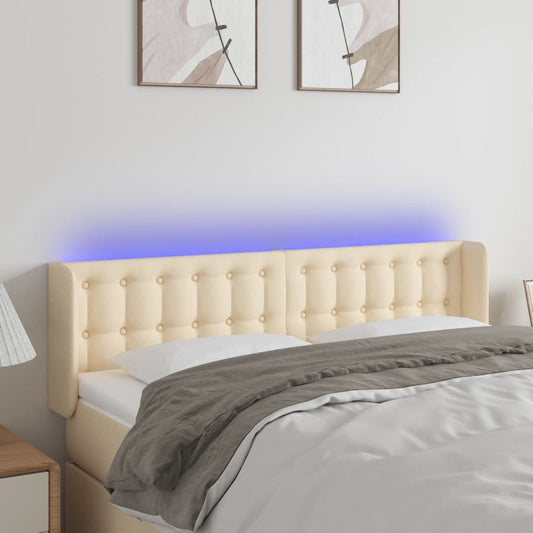 vidaXL Κεφαλάρι Κρεβατιού LED Κρεμ 147x16x78/88 εκ. Υφασμάτινο
