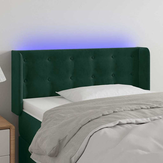 vidaXL Κεφαλάρι Κρεβατιού LED Σκούρο Πράσινο 103x16x78/88εκ. Βελούδινο
