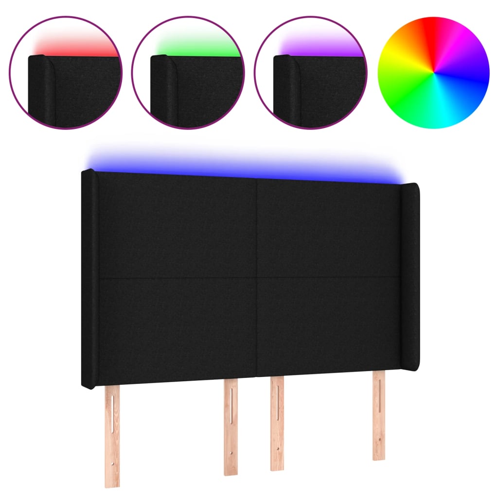 vidaXL Κεφαλάρι Κρεβατιού LED Μαύρο 147x16x118/128 εκ. Υφασμάτινο