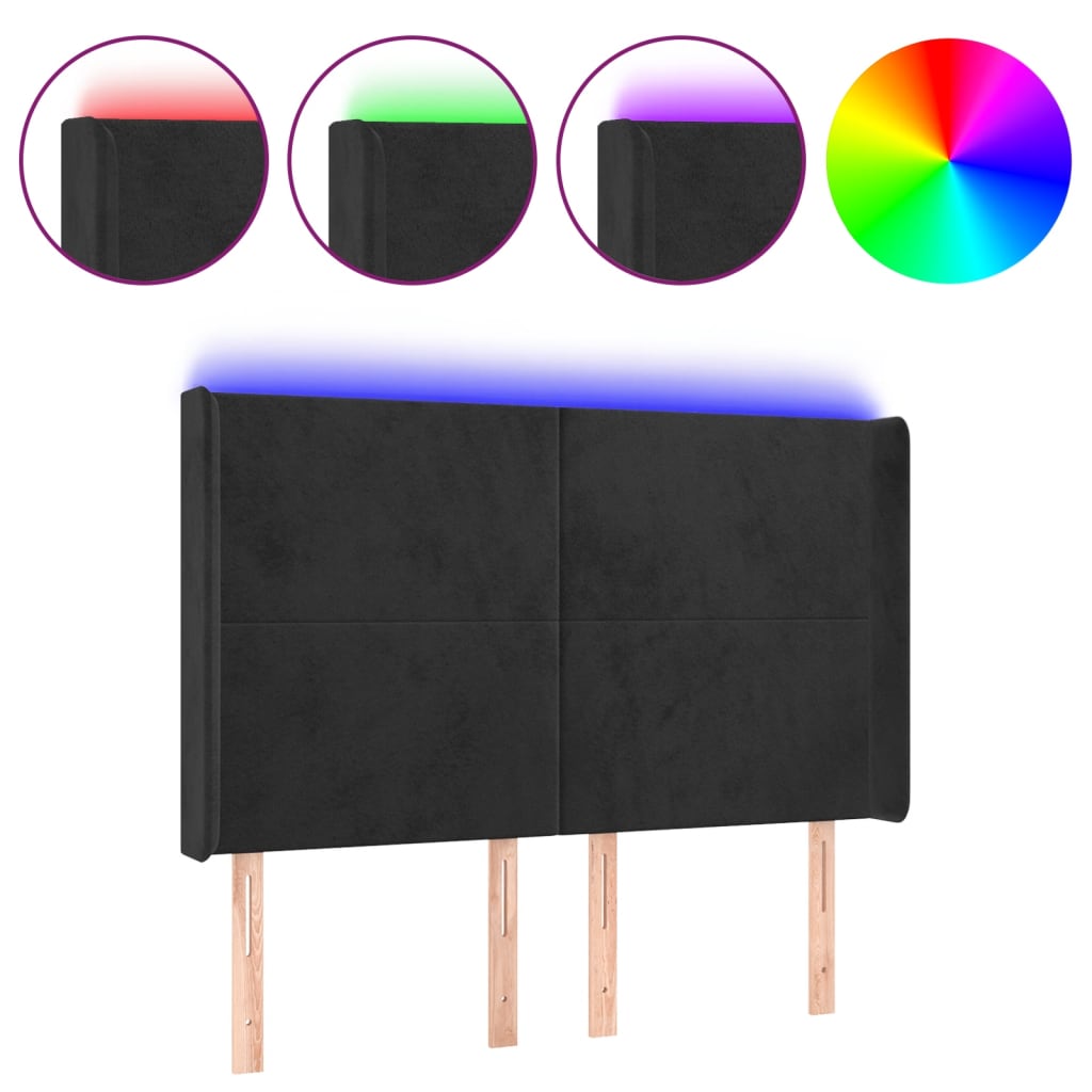 vidaXL Κεφαλάρι Κρεβατιού LED Μαύρο 147x16x118/128 εκ. Βελούδινο