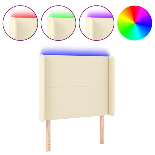 vidaXL Κεφαλάρι Κρεβατιού LED Κρεμ 83x16x118/128εκ. Συνθετ. Δέρμα