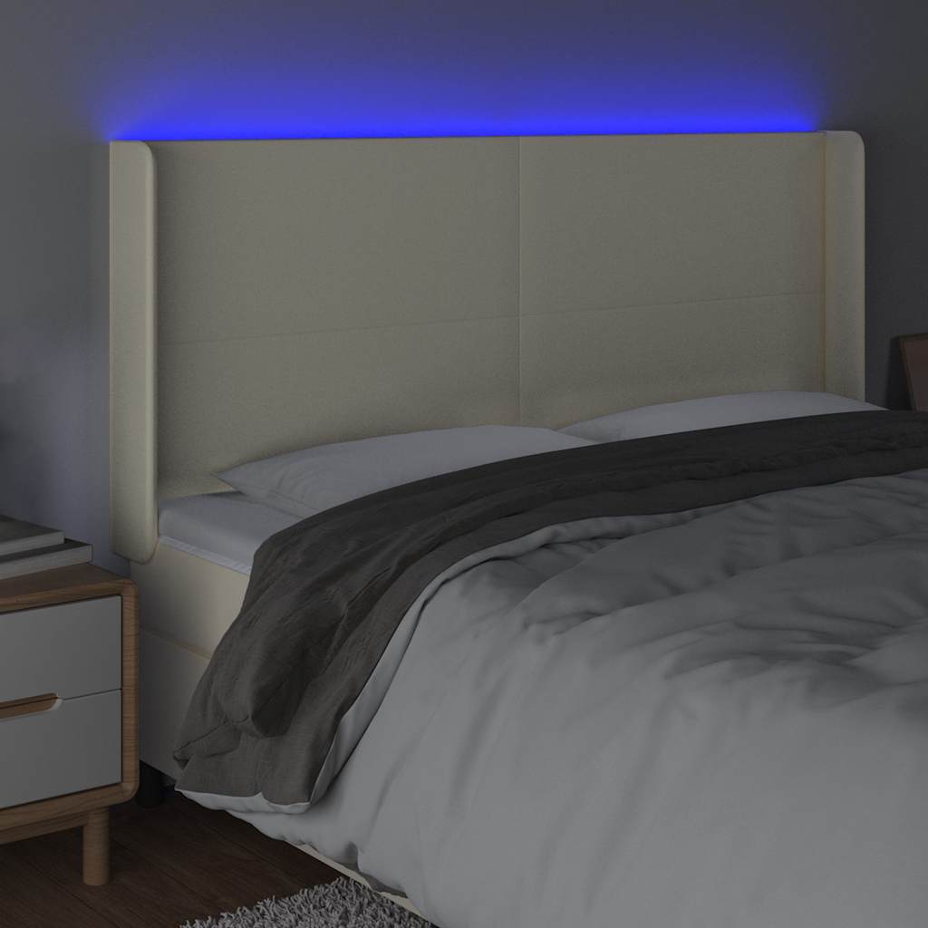 vidaXL Κεφαλάρι Κρεβατιού LED Κρεμ 183x16x118/128 εκ. Συνθετ. Δέρμα