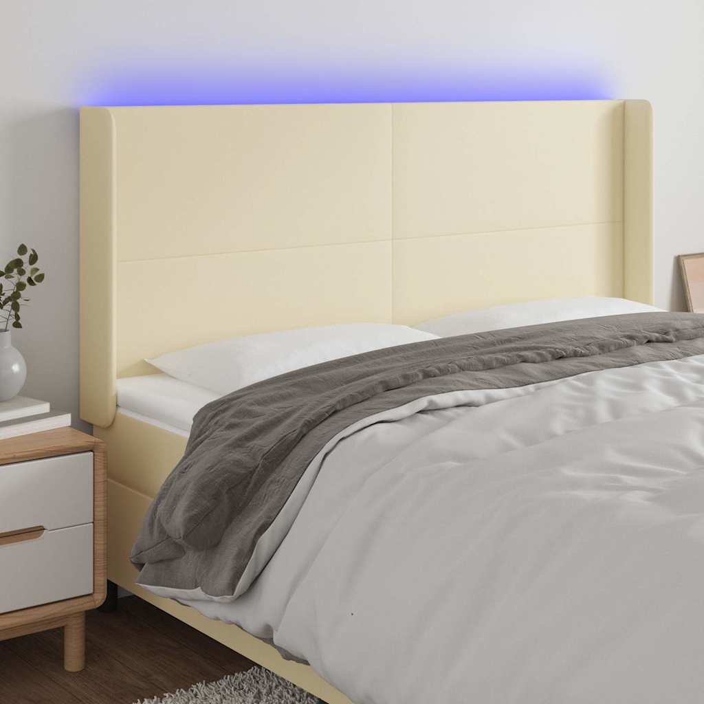 vidaXL Κεφαλάρι Κρεβατιού LED Κρεμ 183x16x118/128 εκ. Συνθετ. Δέρμα