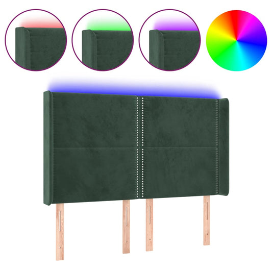 vidaXL Κεφαλάρι Κρεβατιού LED Σκούρο Πράσινο 147x16x118/128 εκ