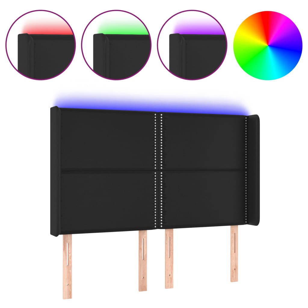 vidaXL Κεφαλάρι Κρεβατιού LED Μαύρο 147x16x118/128 εκ. Συνθετ. Δέρμα