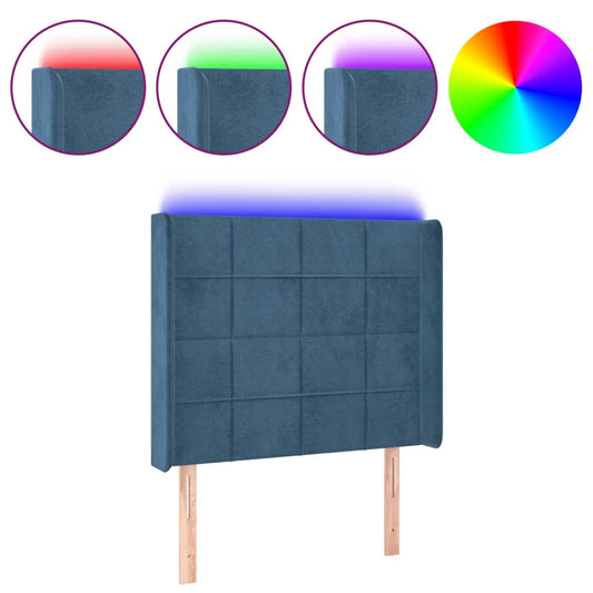 vidaXL Κεφαλάρι Κρεβατιού LED Σκούρο Μπλε 103x16x118/128 εκ. Βελούδινο