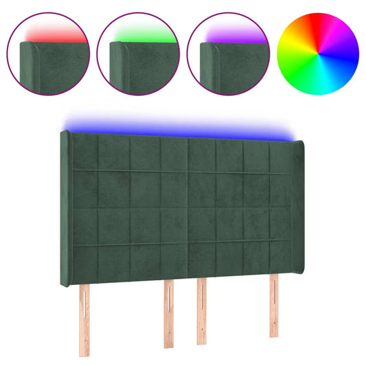 vidaXL Κεφαλάρι Κρεβατιού LED Σκούρο Πράσινο 147x16x118/128 εκ