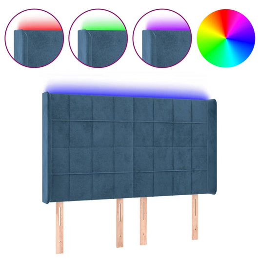 vidaXL Κεφαλάρι Κρεβατιού LED Σκούρο Μπλε 147x16x118/128 εκ. Βελούδινο