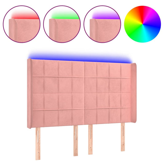 vidaXL Κεφαλάρι Κρεβατιού LED Ροζ 147x16x118/128 εκ. Βελούδινο