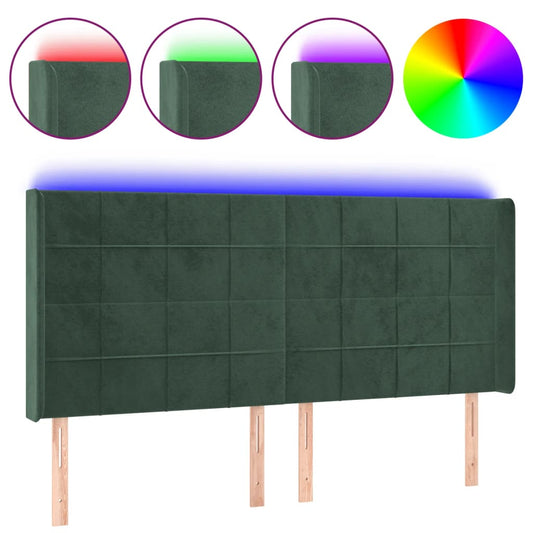 vidaXL Κεφαλάρι Κρεβατιού LED Σκούρο Πράσινο 163x16x118/128 εκ