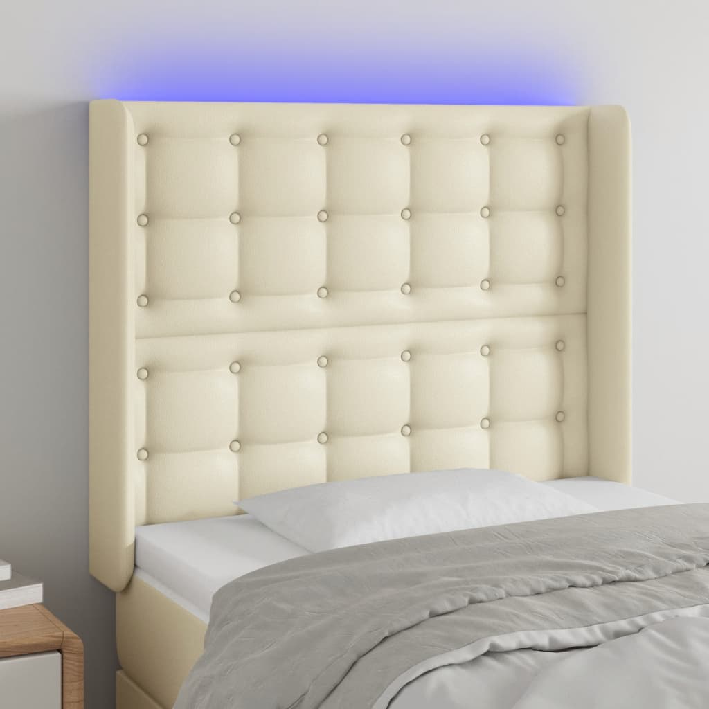 vidaXL Κεφαλάρι Κρεβατιού LED Κρεμ 93x16x118/128εκ. Συνθετ. Δέρμα