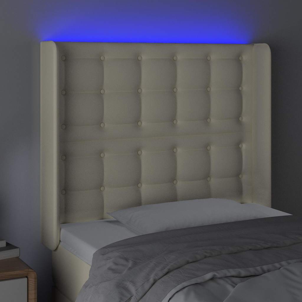 vidaXL Κεφαλάρι Κρεβατιού LED Κρεμ 103x16x118/128 εκ. Συνθετ. Δέρμα