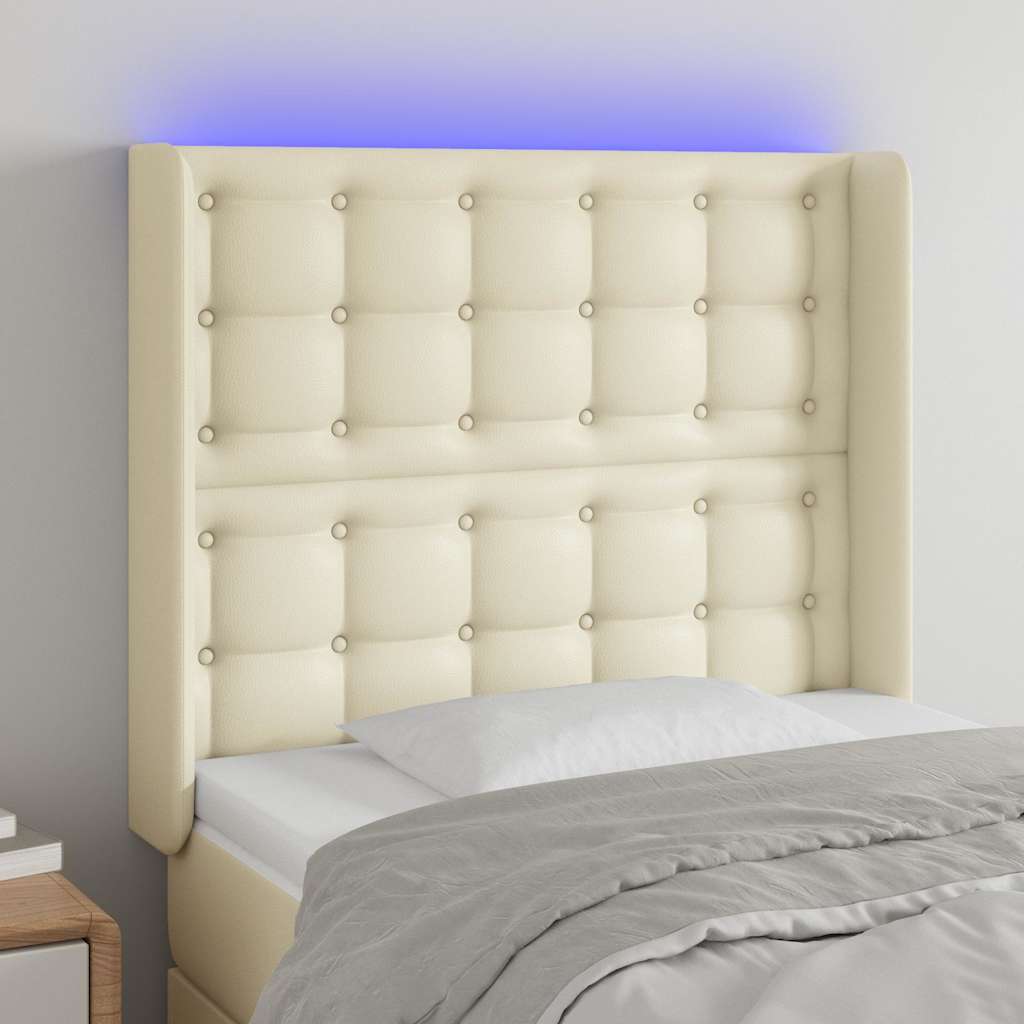 vidaXL Κεφαλάρι Κρεβατιού LED Κρεμ 103x16x118/128 εκ. Συνθετ. Δέρμα