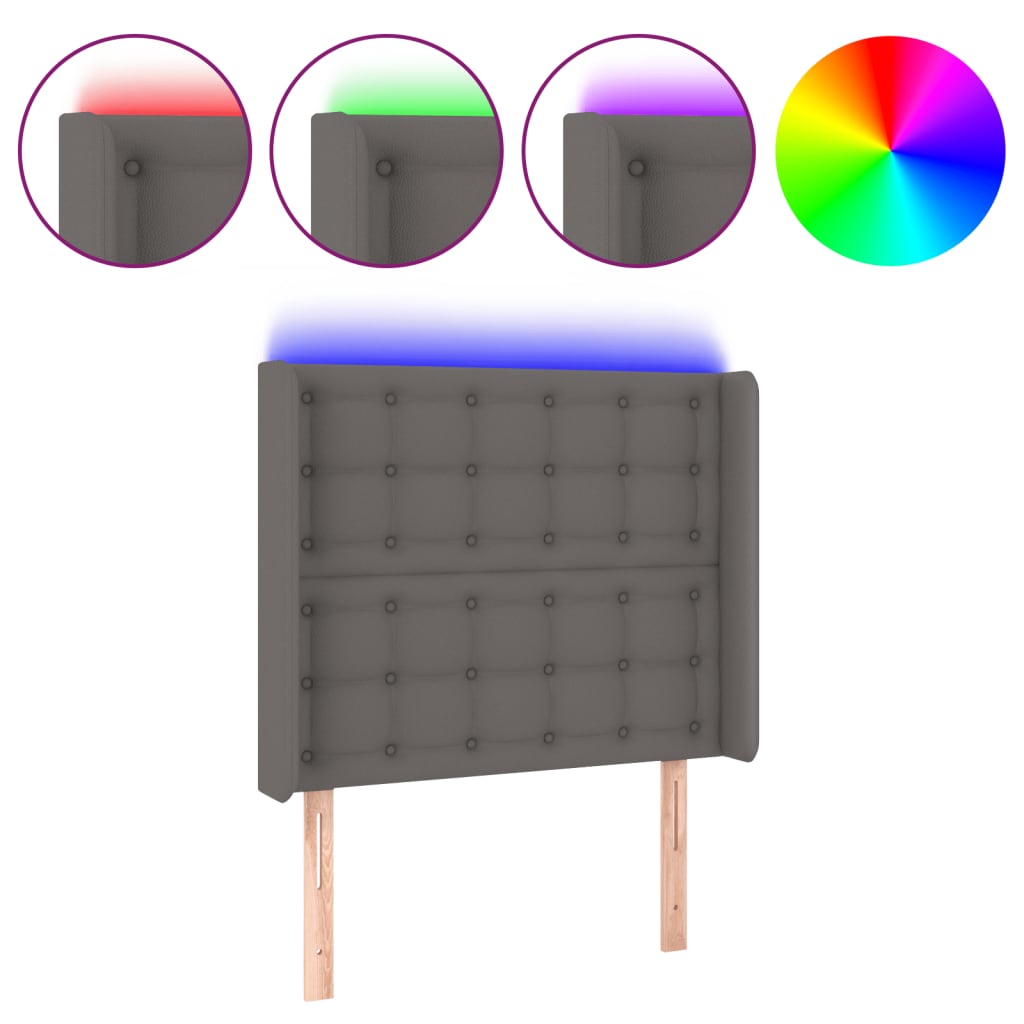vidaXL Κεφαλάρι Κρεβατιού LED Γκρι 103x16x118/128 εκ. Συνθετ. Δέρμα