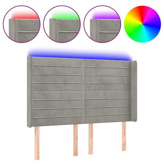 vidaXL Κεφαλάρι Κρεβατιού LED Ανοιχτό Γκρι 147x16x118/128εκ. Βελούδινο