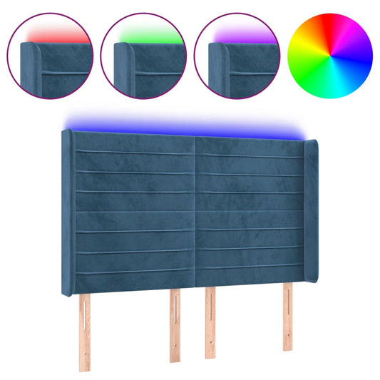 vidaXL Κεφαλάρι Κρεβατιού LED Σκούρο Μπλε 147x16x118/128 εκ. Βελούδινο