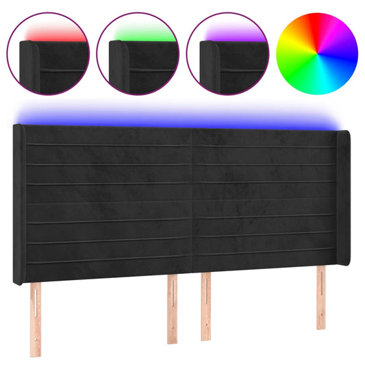 vidaXL Κεφαλάρι Κρεβατιού LED Μαύρο 183x16x118/128 εκ. Βελούδινο