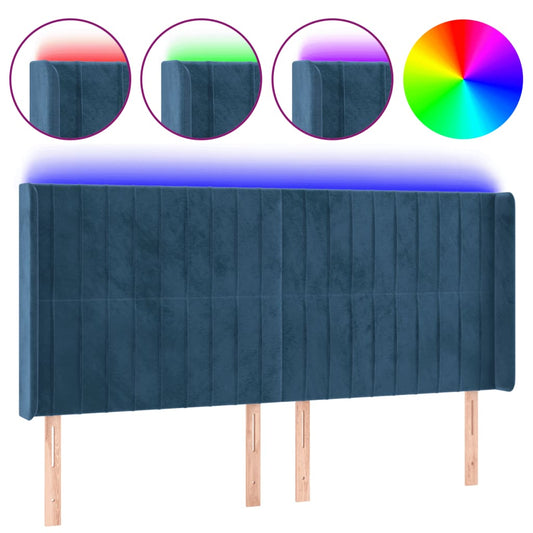 vidaXL Κεφαλάρι Κρεβατιού LED Σκούρο Μπλε 163x16x118/128 εκ. Βελούδινο