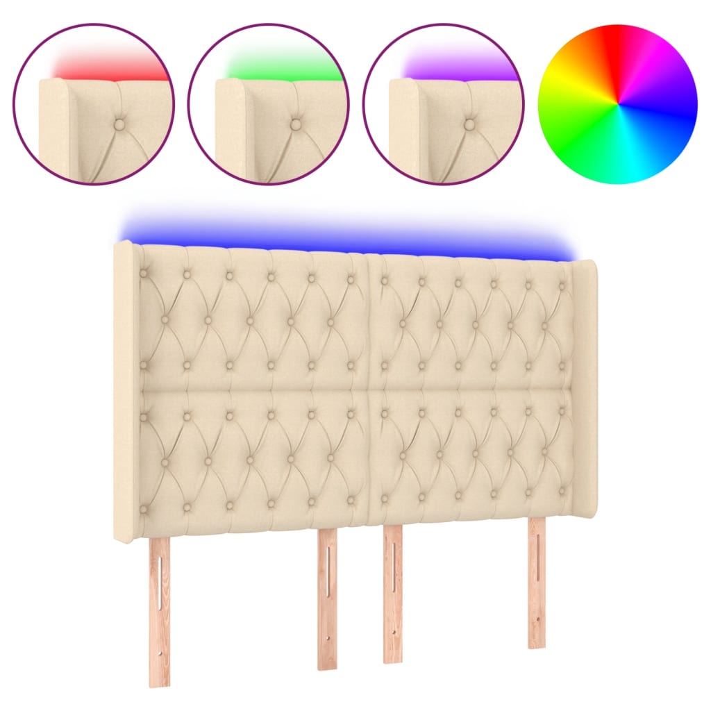 vidaXL Κεφαλάρι Κρεβατιού LED Κρεμ 163x16x118/128 εκ. Υφασμάτινο