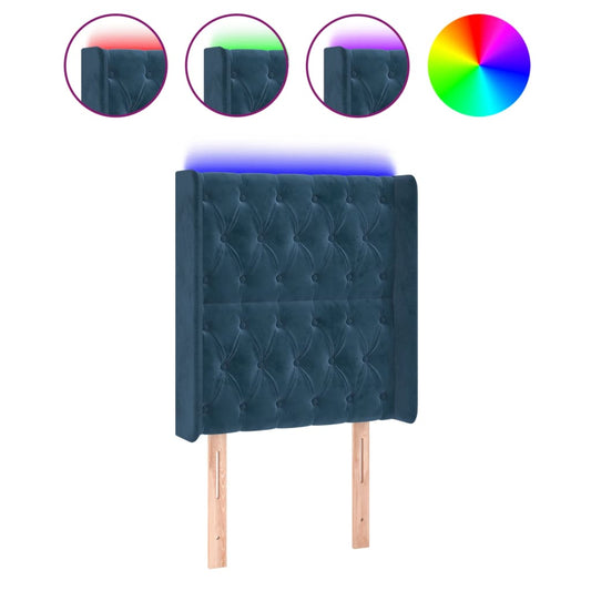 vidaXL Κεφαλάρι Κρεβατιού LED Σκούρο Μπλε 83x16x118/128εκ. Βελούδινο