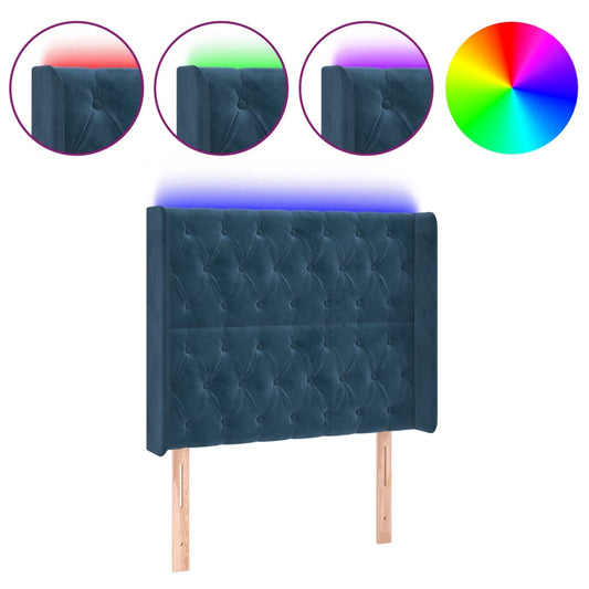 vidaXL Κεφαλάρι Κρεβατιού LED Σκούρο Μπλε 93x16x118/128εκ. Βελούδινο
