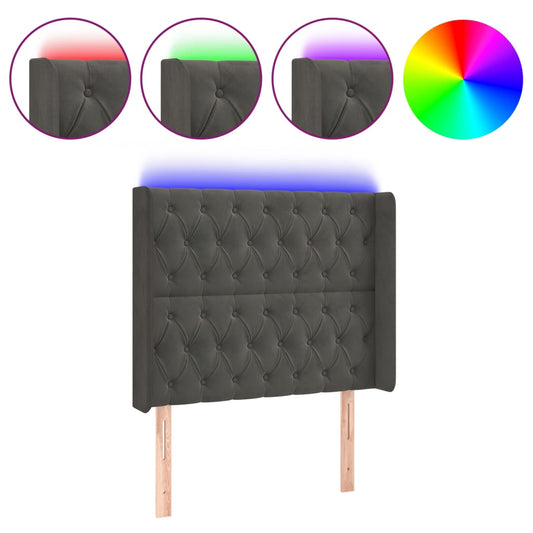 vidaXL Κεφαλάρι Κρεβατιού LED Σκούρο Γκρι 103x16x118/128εκ. Βελούδινο
