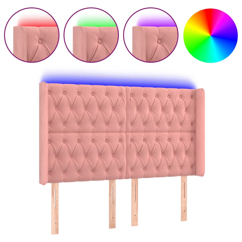 vidaXL Κεφαλάρι Κρεβατιού LED Ροζ 147x16x118/128 εκ. Βελούδινο