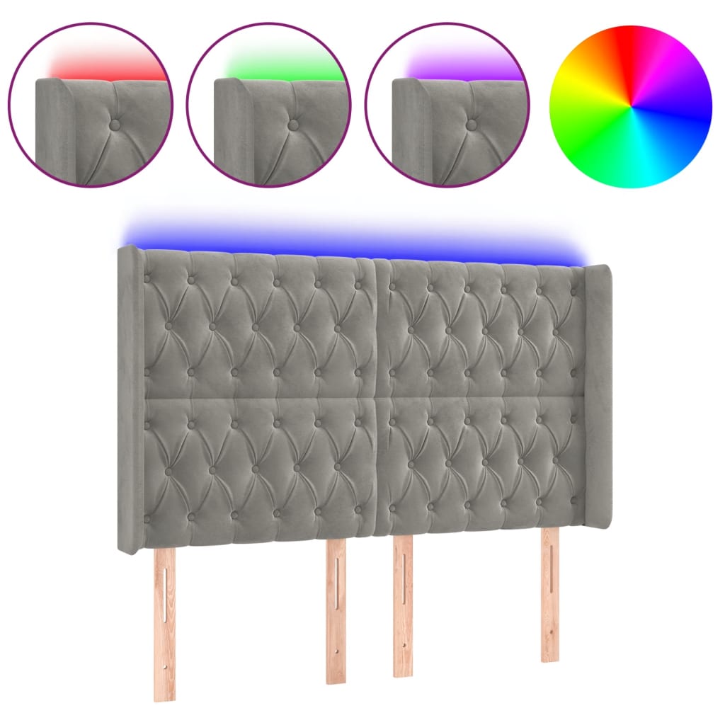 vidaXL Κεφαλάρι Κρεβατιού LED Ανοιχτό Γκρι 163x16x118/128εκ. Βελούδινο