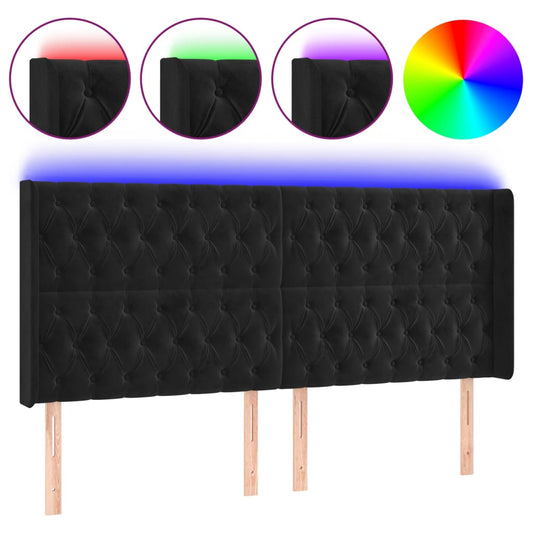 vidaXL Κεφαλάρι Κρεβατιού LED Μαύρο 203x16x118/128 εκ. Βελούδινο