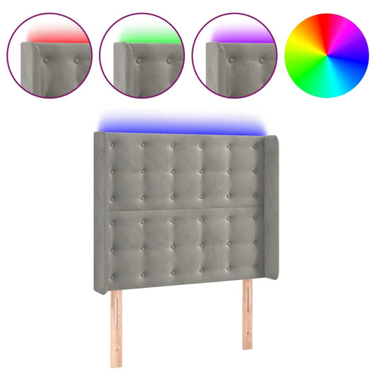 vidaXL Κεφαλάρι Κρεβατιού LED Ανοιχτό Γκρι 83x16x118/128εκ. Βελούδινο
