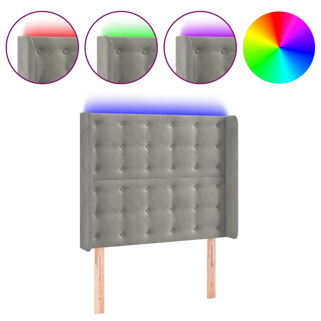 vidaXL Κεφαλάρι Κρεβατιού LED Ανοιχτό Γκρι 103x16x118/128εκ. Βελούδινο