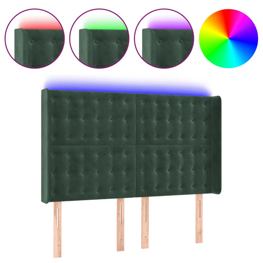 vidaXL Κεφαλάρι Κρεβατιού LED Σκούρο Πράσινο 147x16x118/128 εκ