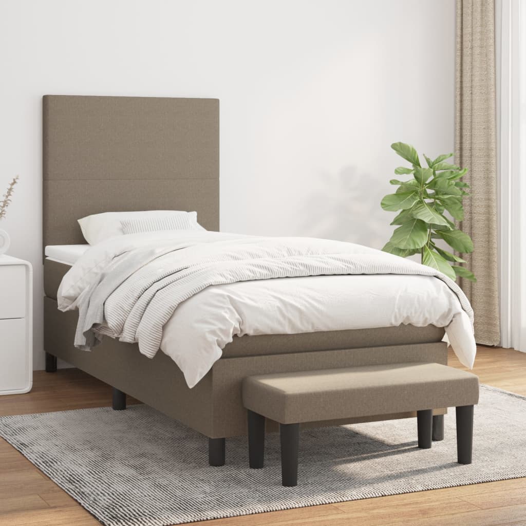 vidaXL Κρεβάτι Boxspring με Στρώμα Taupe 90x200 εκ. Υφασμάτινο