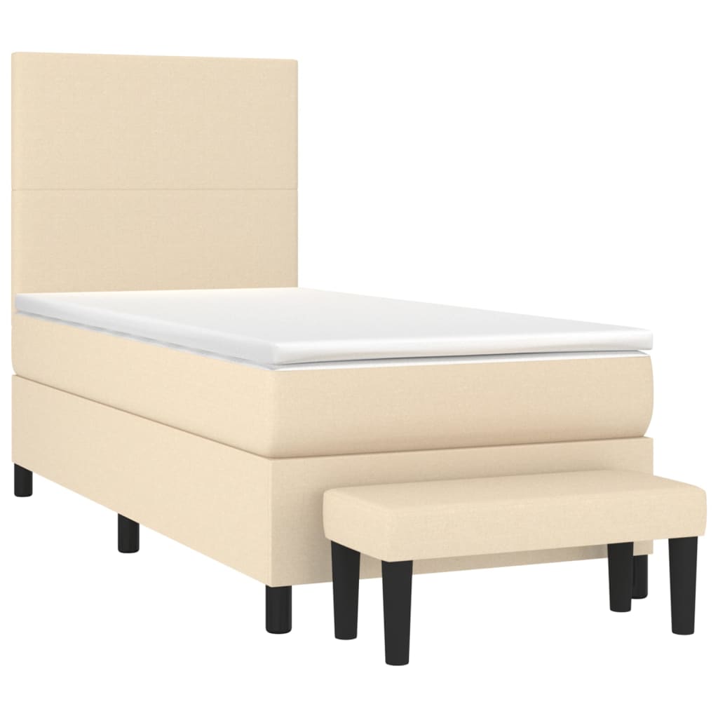 vidaXL Κρεβάτι Boxspring με Στρώμα Κρεμ 90x200 εκ.Υφασμάτινο