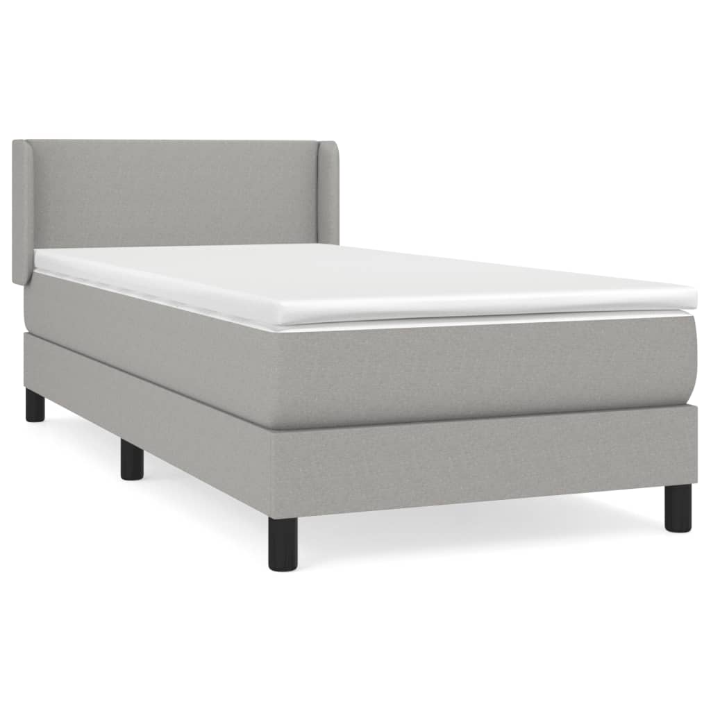 vidaXL Κρεβάτι Boxspring με Στρώμα Ανοιχτό Γκρι 90x190 εκ. Υφασμάτινο