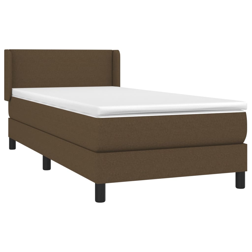 vidaXL Κρεβάτι Boxspring με Στρώμα Σκούρο Καφέ 90x200 εκ. Υφασμάτινο