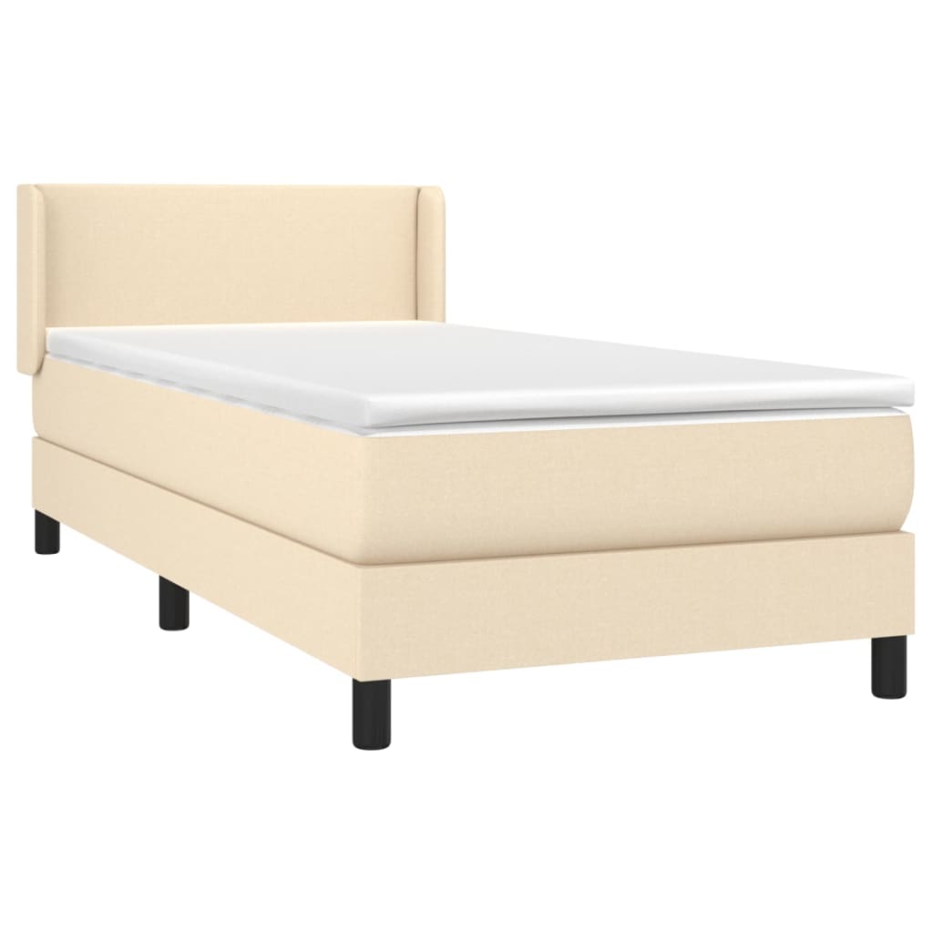 vidaXL Κρεβάτι Boxspring με Στρώμα Κρεμ 90x200 εκ.Υφασμάτινο
