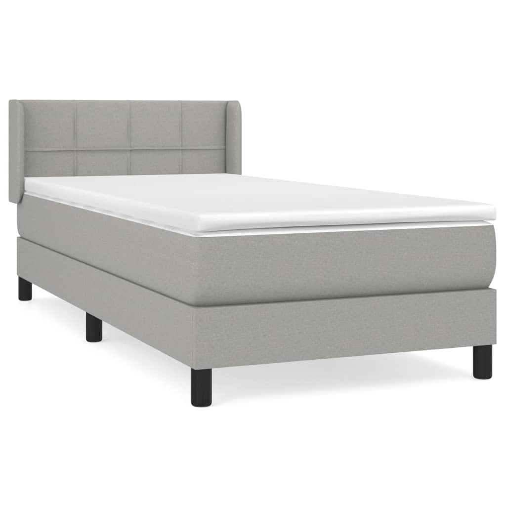 vidaXL Κρεβάτι Boxspring με Στρώμα Ανοιχτό Γκρι 90x190 εκ. Υφασμάτινο
