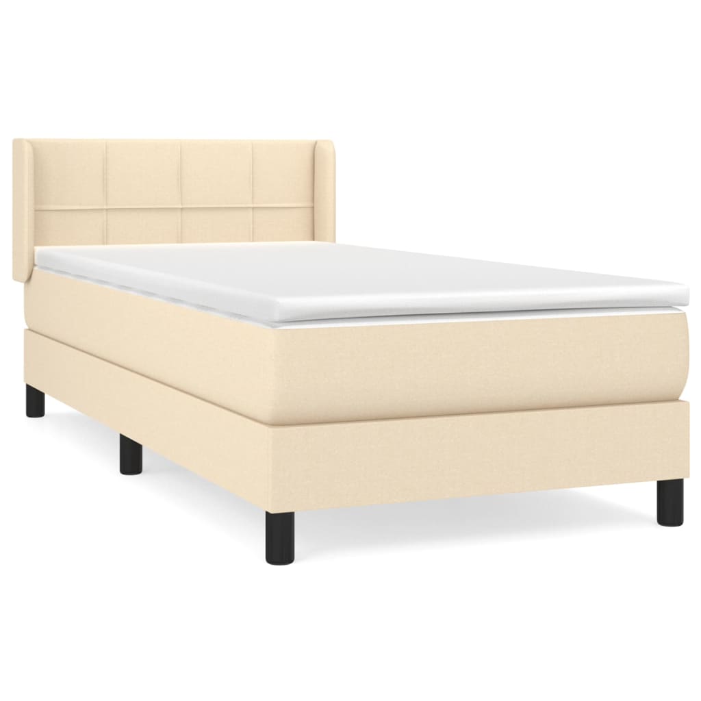 vidaXL Κρεβάτι Boxspring με Στρώμα Κρεμ 90x200 εκ.Υφασμάτινο