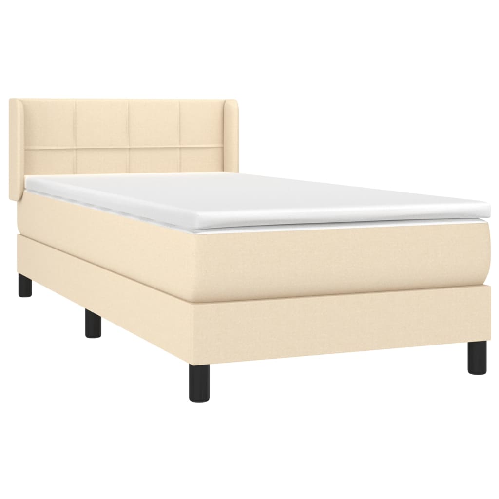 vidaXL Κρεβάτι Boxspring με Στρώμα Κρεμ 90x200 εκ.Υφασμάτινο