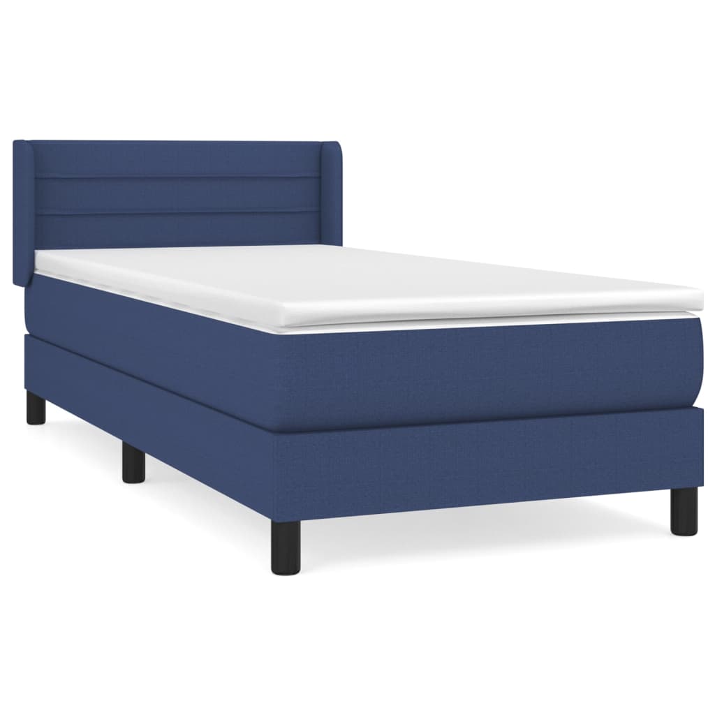 vidaXL Κρεβάτι Boxspring με Στρώμα Μπλε 90x190 εκ.Υφασμάτινο